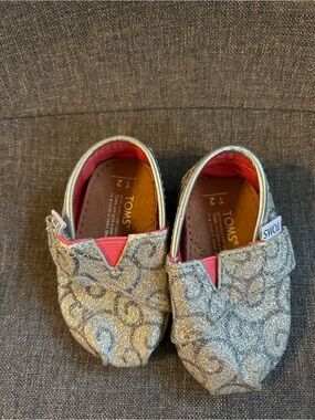 Toms Glittery Silver & Pink Baby Slip-On Shoes